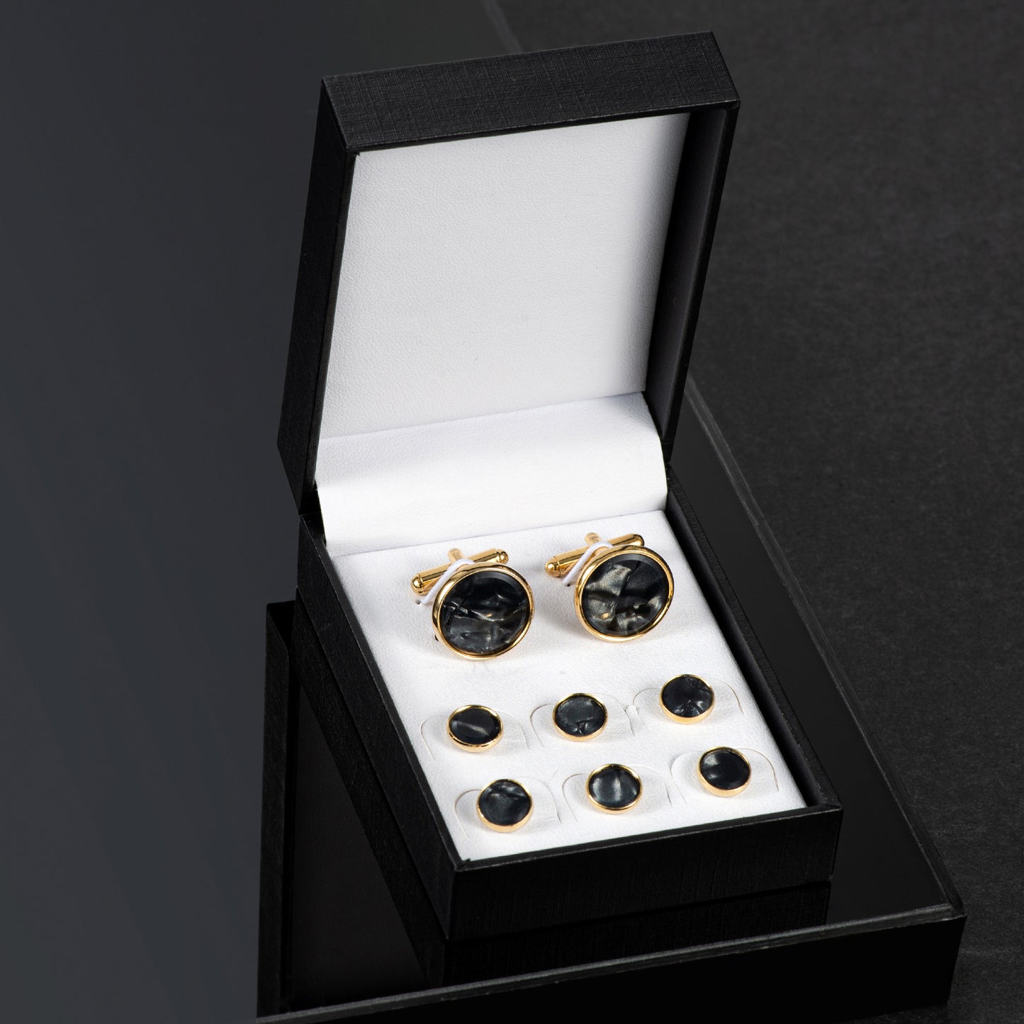 UJOY Mens Mother of Pearl Cufflinks and Studs Tuxedo Bottons Set Presentation Box Business Dress Parts for Wedding Party