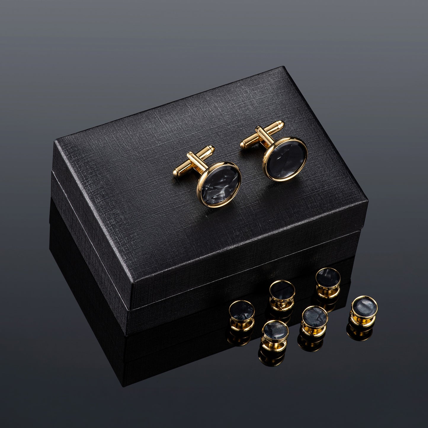 UJOY Mens Mother of Pearl Cufflinks and Studs Tuxedo Bottons Set Presentation Box Business Dress Parts for Wedding Party