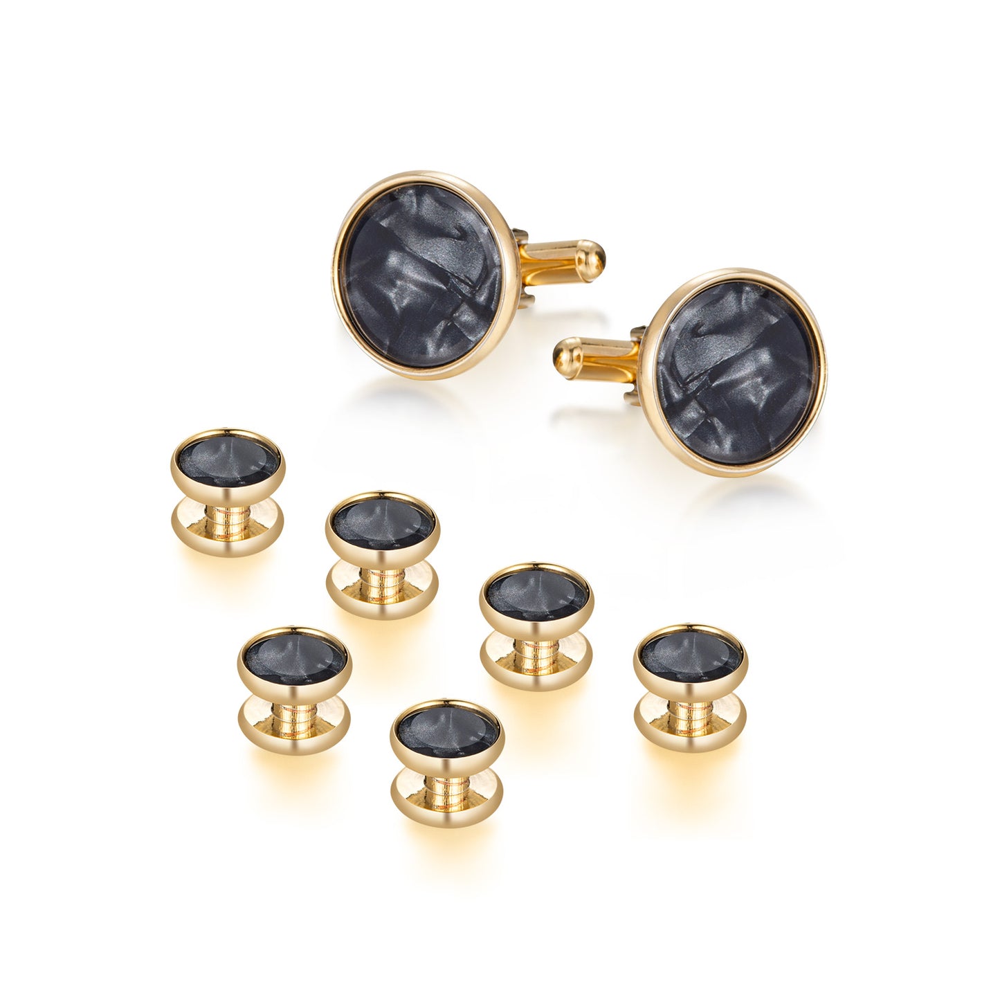 UJOY Mens Mother of Pearl Cufflinks and Studs Tuxedo Bottons Set Presentation Box Business Dress Parts for Wedding Party