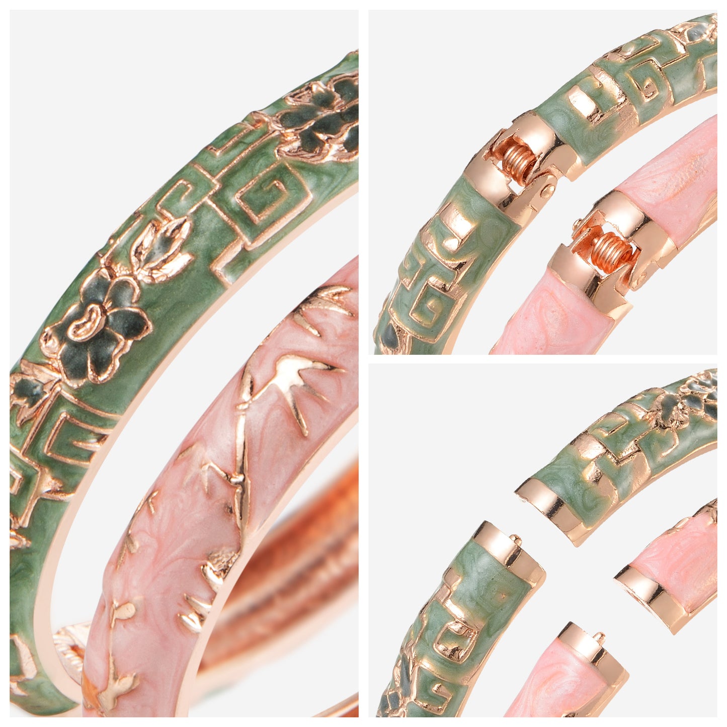 UJOY Set of Cloisonne BraceletsOpenable Hinge Gold Cuff Enamel Bangle Jewelry Gift for Women