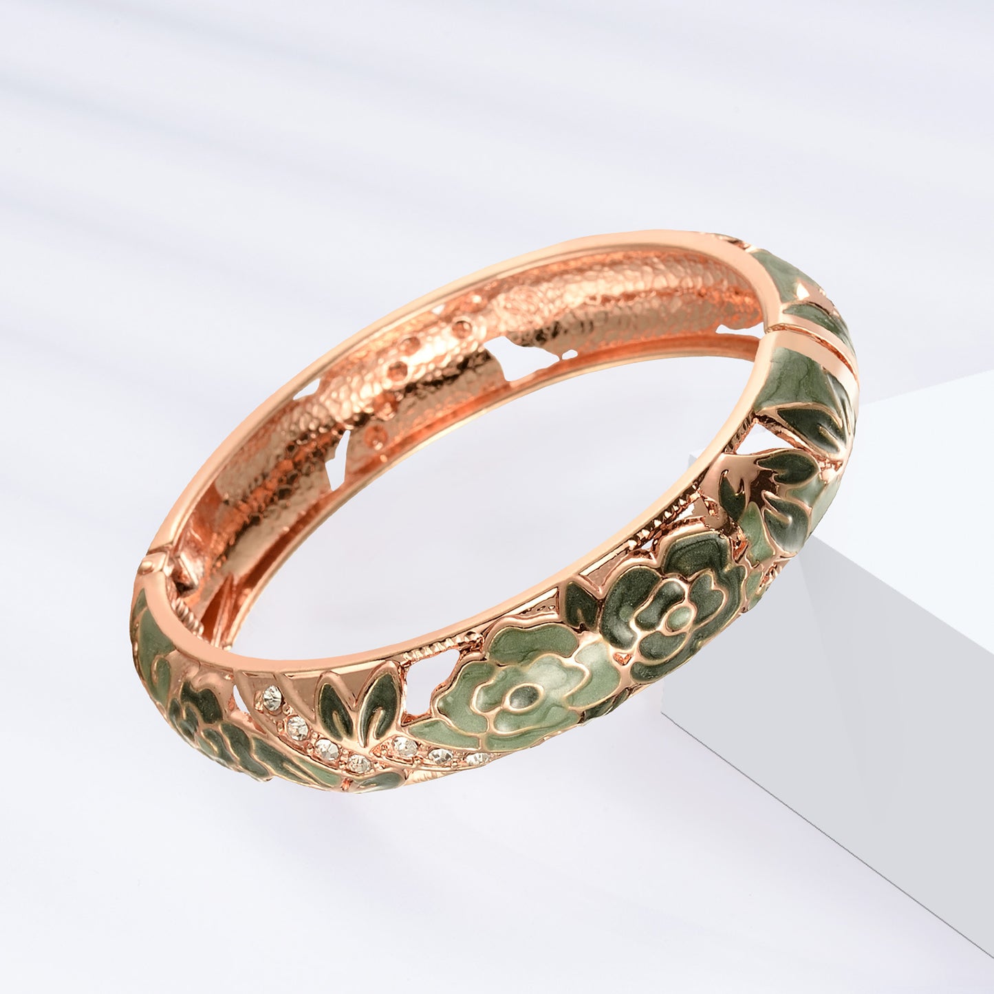 UJOY Fashion Set of Cloisonne Bracelets Gold Plated Flowers Filigree Enameled Womens Gifts Bangles Spring Hinged