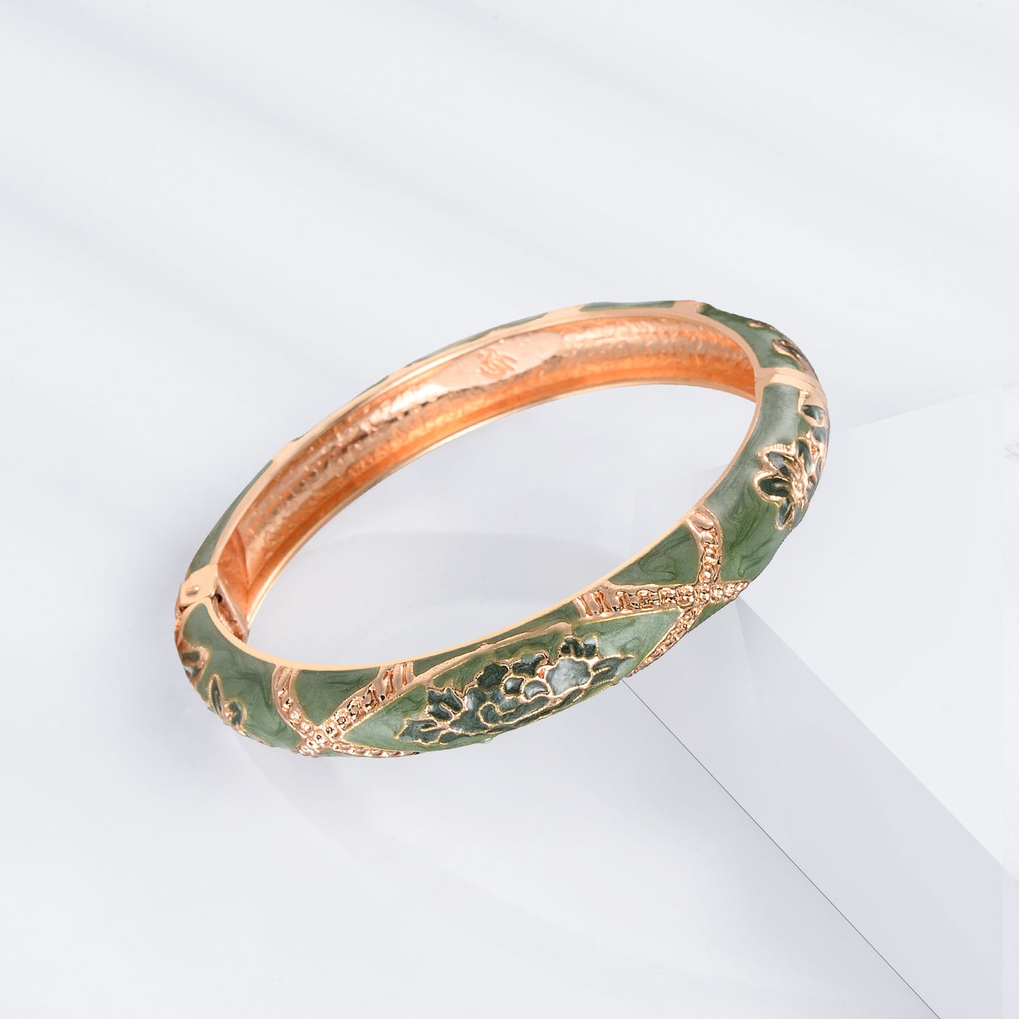 UJOY Fashion Set of Cloisonne Bracelets Gold Plated Flowers Filigree Enameled Womens Gifts Bangles Spring Hinged