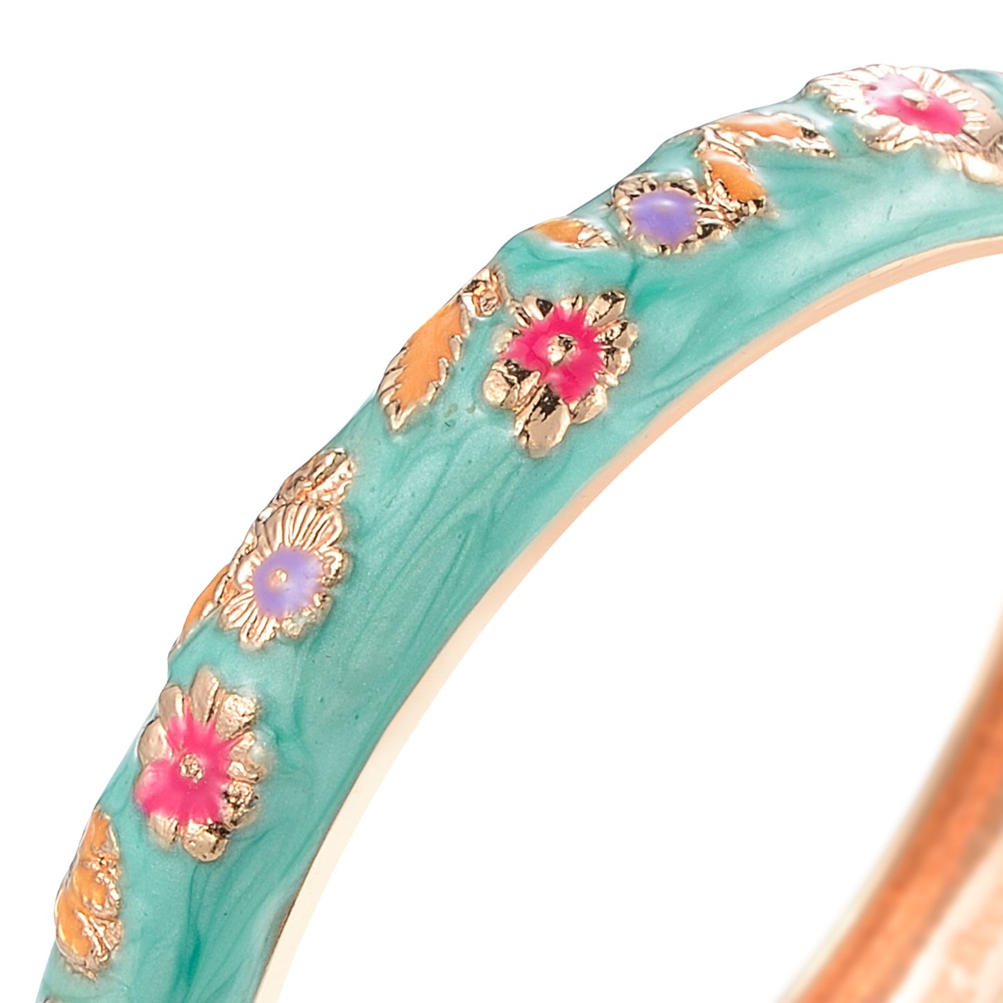 UJOY Women's Bangle Bracelet Golded Alloy Hinged Flower Enameled Cloisonne Jewelry