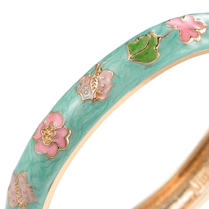 UJOY Gorgeous Jewelry Enemal Bracelets-Cloisonne Floral Golden Spring Openable Cuff Bangles Gifts for Women Girl