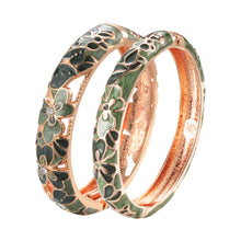 Load image into Gallery viewer, UJOY Vintage Jewelry Cloisonne Handcrafted Enameled Gorgeous Rhinestone Rose Gold Hinged Cuff Bracelet Bangles