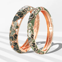 Load image into Gallery viewer, UJOY Vintage Jewelry Cloisonne Handcrafted Enameled Gorgeous Rhinestone Rose Gold Hinged Cuff Bracelet Bangles