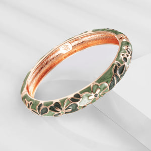 UJOY Vintage Jewelry Cloisonne Handcrafted Enameled Gorgeous Rhinestone Rose Gold Hinged Cuff Bracelet Bangles