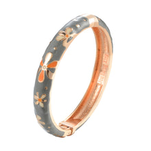 Load image into Gallery viewer, UJOY Cloisonne Bracelet Openable Hinge Gold Cuff Enamel Flower Bangle