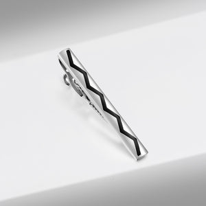 UJOY Silver Line Printed Skinny Tie Clips Necktie Shirts Bar Pins Box Packed Gift for Men