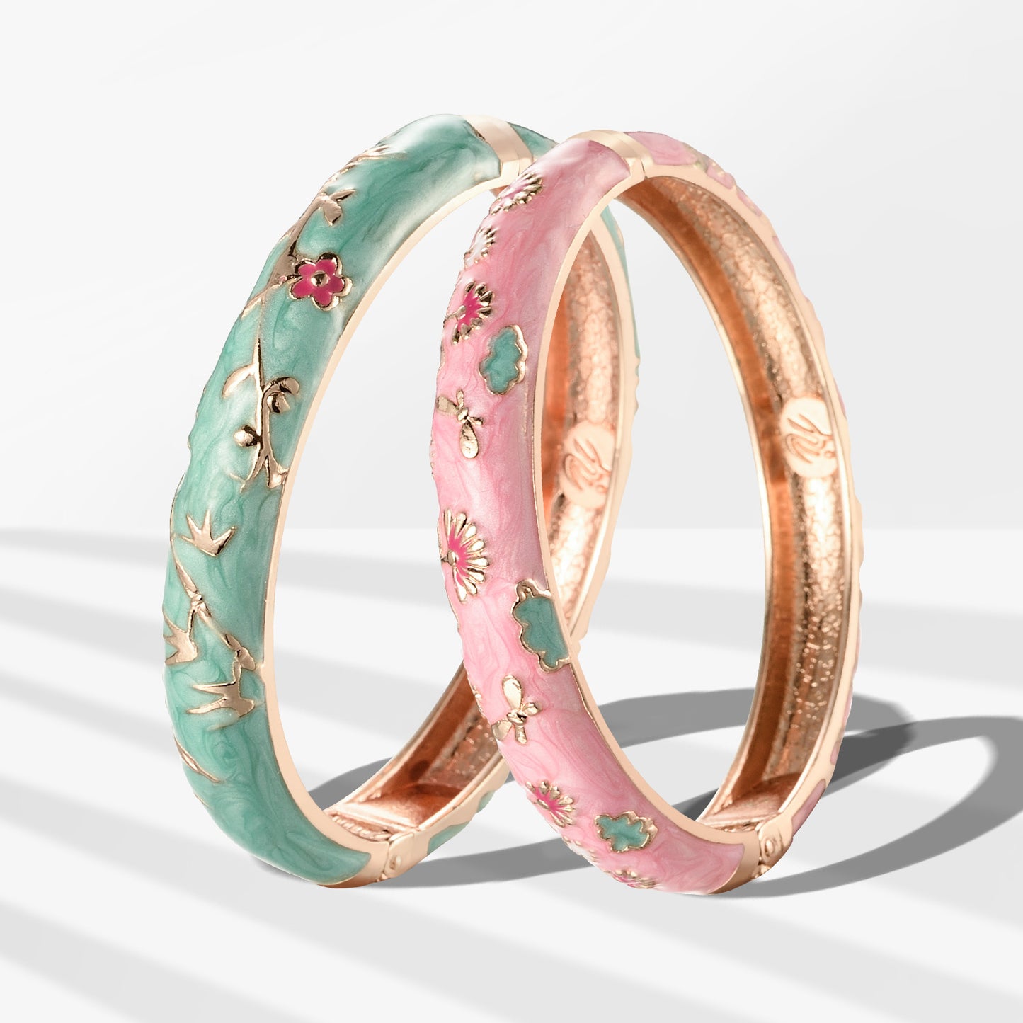 UJOY Set of Cloisonne Bracelets Gold Hinge Indian Cuff Bangle Enameled Jewelry Flower Bracelets for Women Gift