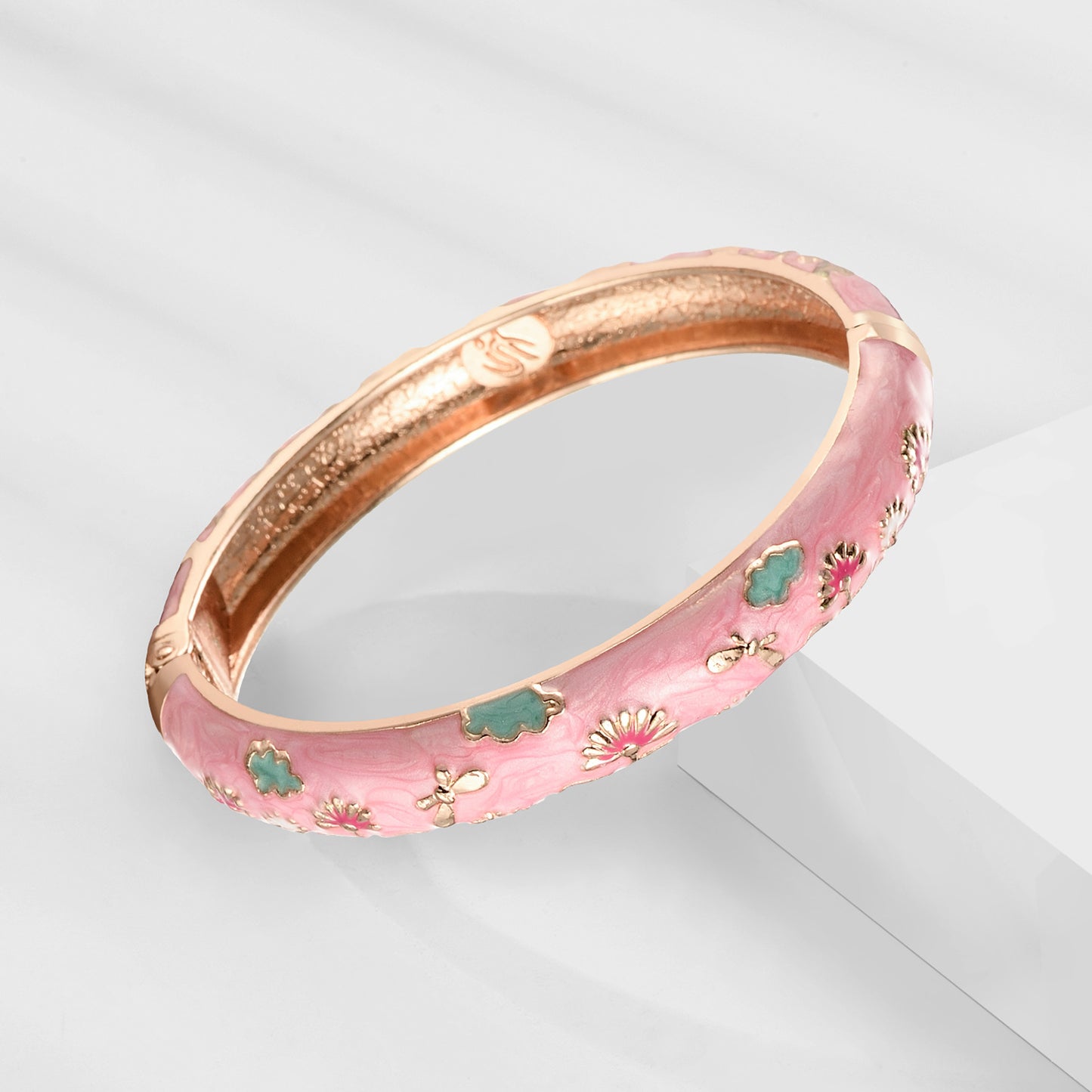 UJOY Set of Cloisonne Bracelets Gold Hinge Indian Cuff Bangle Enameled Jewelry Flower Bracelets for Women Gift