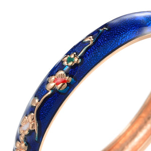 UJOY Women's Bangle Bracelet Golded Alloy Hinged Flower Enameled Cloisonne Jewelry