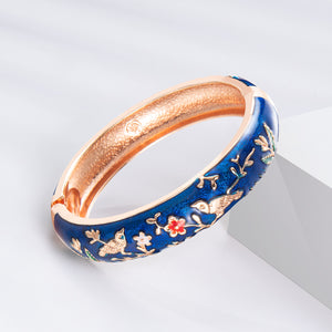 UJOY Colors Handcraft Jewelry Cloisonne Bracelet Enamel Bird Flower Spring Hinged Womens Bangles