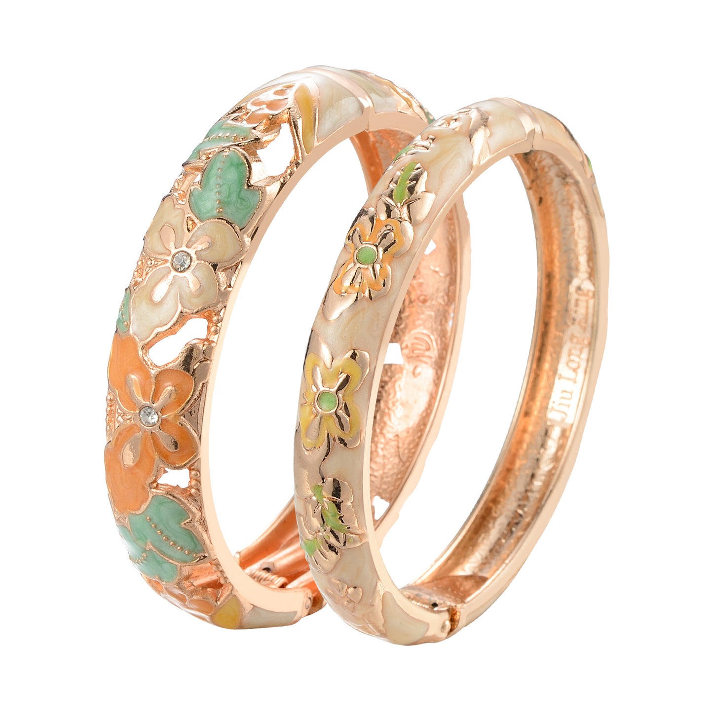 UJOY Fashion Set of Cloisonne Bracelets Gold Plated Butterfly Filigree Enameled Gifts for Women