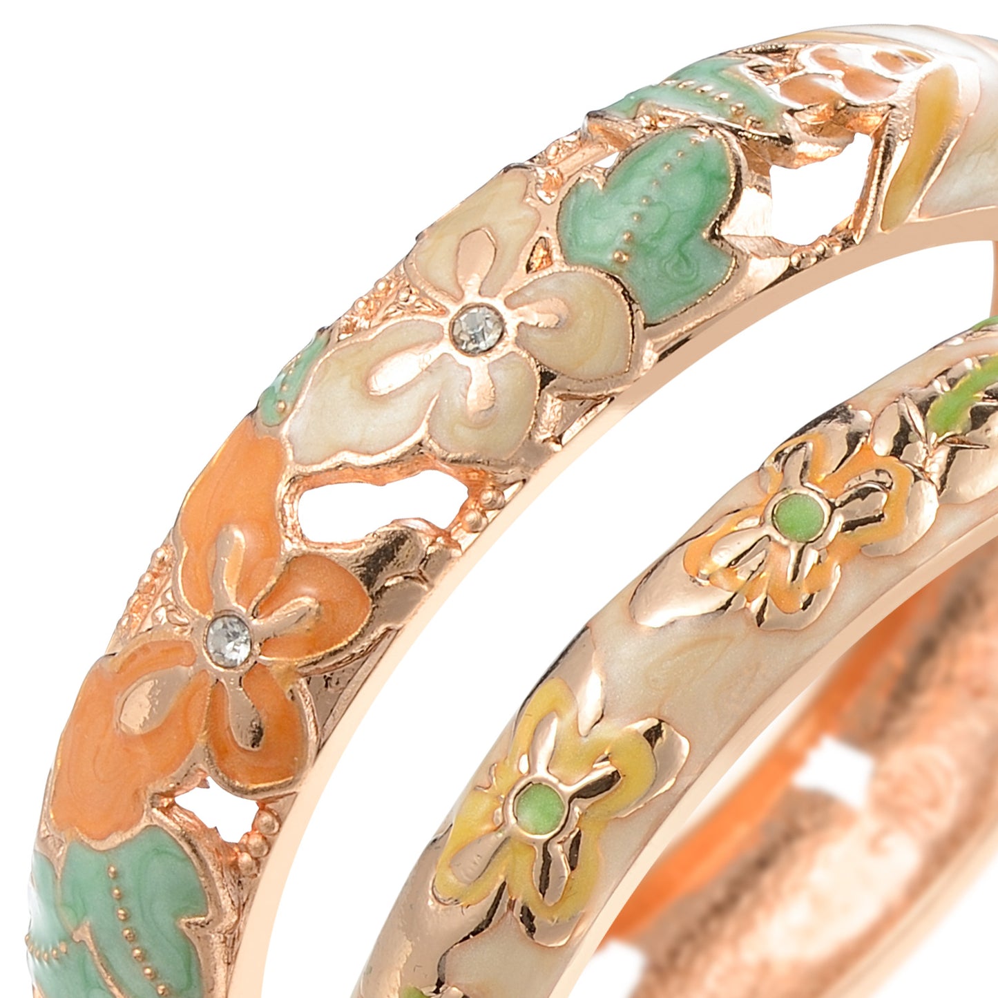UJOY Fashion Set of Cloisonne Bracelets Gold Plated Butterfly Filigree Enameled Gifts for Women