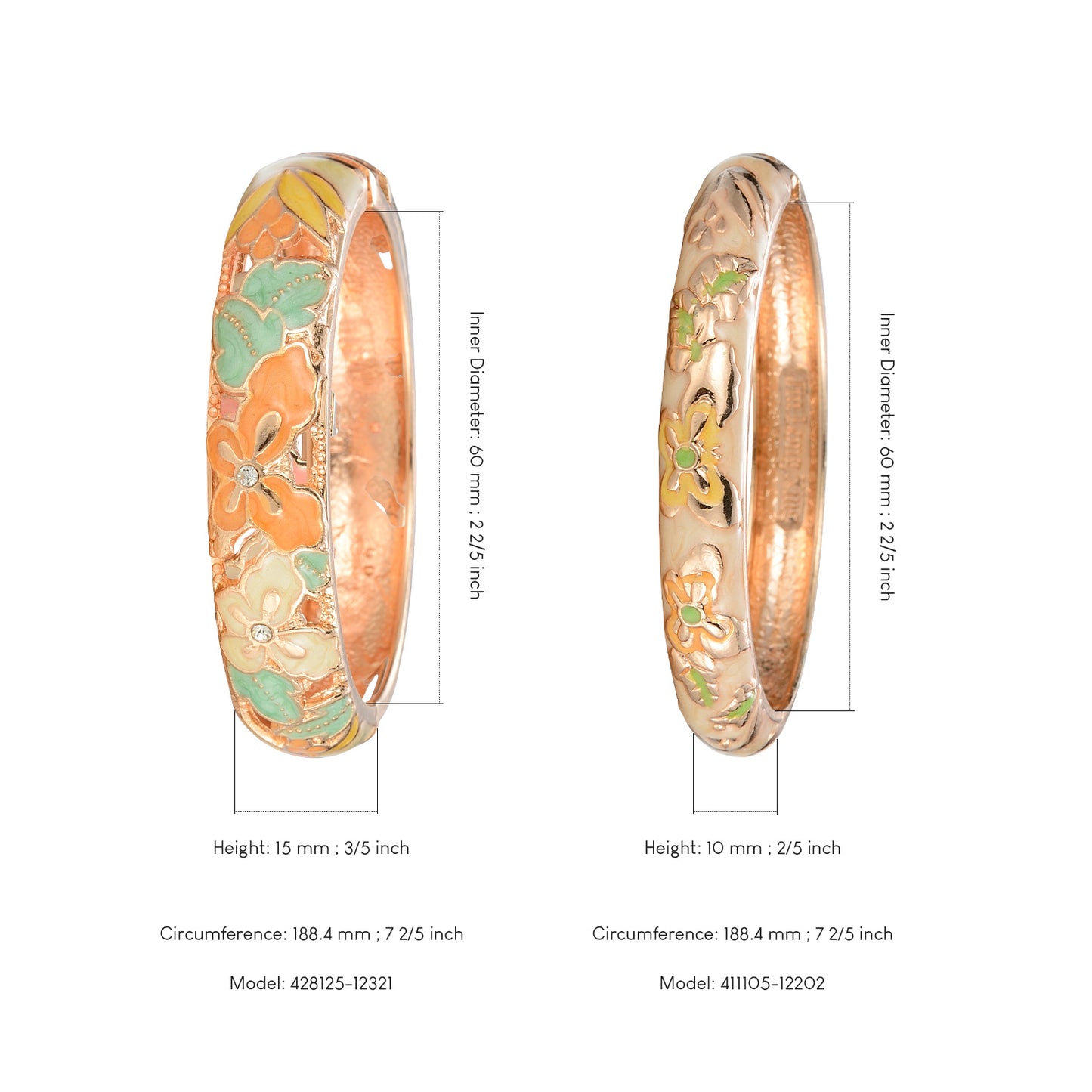 UJOY Fashion Set of Cloisonne Bracelets Gold Plated Butterfly Filigree Enameled Gifts for Women