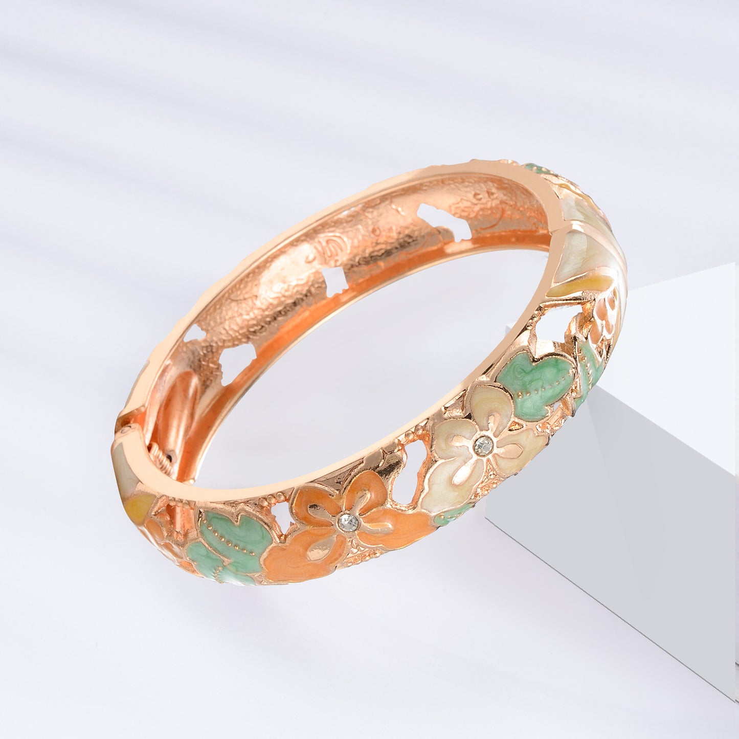 UJOY Fashion Set of Cloisonne Bracelets Gold Plated Butterfly Filigree Enameled Gifts for Women