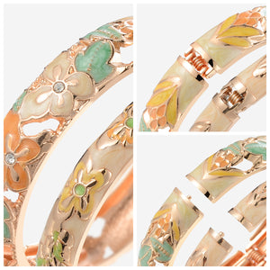 UJOY Fashion Set of Cloisonne Bracelets Gold Plated Butterfly Filigree Enameled Gifts for Women