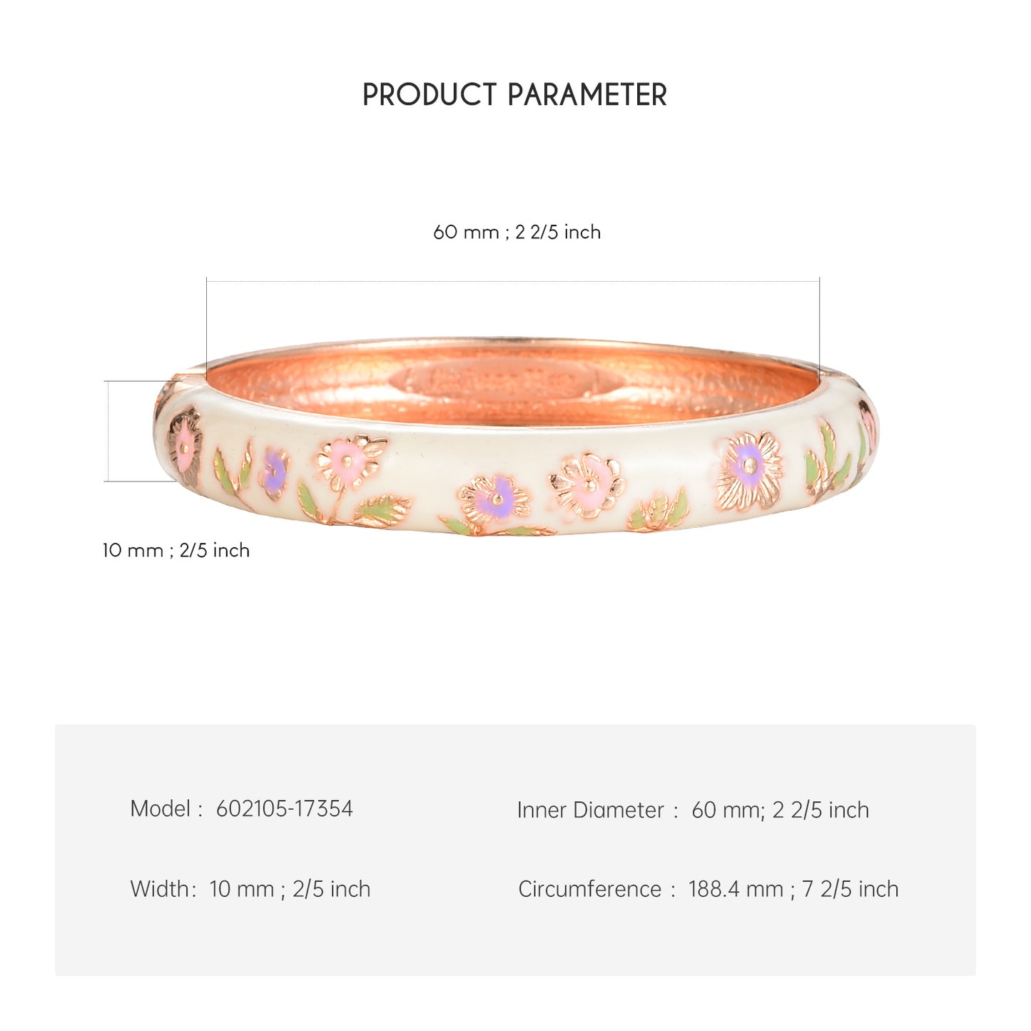 UJOY Women's Bangle Bracelet Golded Alloy Hinged Flower Enameled Cloisonne Jewelry