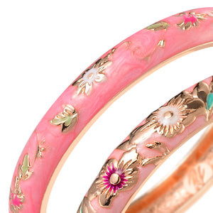 UJOY Set of Cloisonne Bracelet Butterfly Gold Hinge Indian Cuff Bangle Enameled Jewelry Flower Bracelets for Women Gift