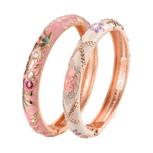 Load image into Gallery viewer, UJOY Fashion Set of Cloisonne Bracelets Gold Plated Flowers Filigree Enameled Womens Gifts Bangles Spring Hinged
