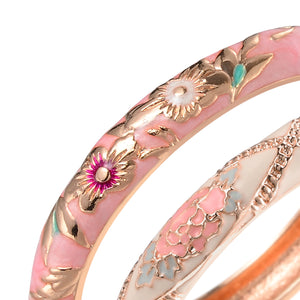 UJOY Fashion Set of Cloisonne Bracelets Gold Plated Flowers Filigree Enameled Womens Gifts Bangles Spring Hinged
