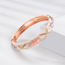 Load image into Gallery viewer, UJOY Fashion Set of Cloisonne Bracelets Gold Plated Flowers Filigree Enameled Womens Gifts Bangles Spring Hinged