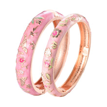 Cargar imagen en el visor de la galería, UJOY Handcrafted Cloisonne Bangle Bracelets Enamel Metal Handcuff Jewelry Set Box Gift for Women Pink Color