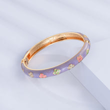 Cargar imagen en el visor de la galería, UJOY Women&#39;s Bangle Bracelet Golded Alloy Hinged Flower Enameled Cloisonne Jewelry