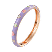 Load image into Gallery viewer, UJOY Women&#39;s Bangle Bracelet Golded Alloy Hinged Flower Enameled Cloisonne Jewelry