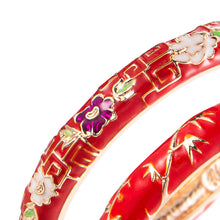 Load image into Gallery viewer, UJOY Set of Cloisonne Bracelet Openable Hinge Gold Cuff Enamel Flower Red Bangle Jewelry Gift for Women