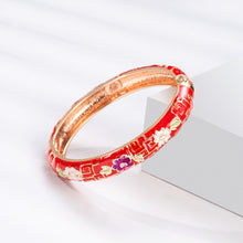 Load image into Gallery viewer, UJOY Set of Cloisonne Bracelet Openable Hinge Gold Cuff Enamel Flower Red Bangle Jewelry Gift for Women