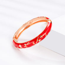 Cargar imagen en el visor de la galería, UJOY Set of Cloisonne Bracelet Openable Hinge Gold Cuff Enamel Flower Red Bangle Jewelry Gift for Women