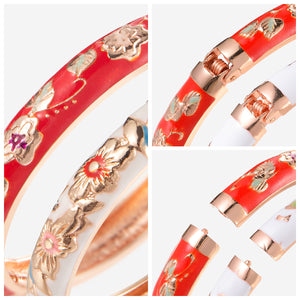 UJOY Multi-Colors Set of Handcraft Jewelry Cloisonne Bracelet Enamel Flower Spring Hinged Womens Bangles