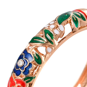 UJOY Cloisonne Bracelet Openable Hinge Gold Cuff Enamel Flower Bangle Jewelry Gift for Women