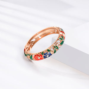 UJOY Cloisonne Bracelet Openable Hinge Gold Cuff Enamel Flower Bangle Jewelry Gift for Women