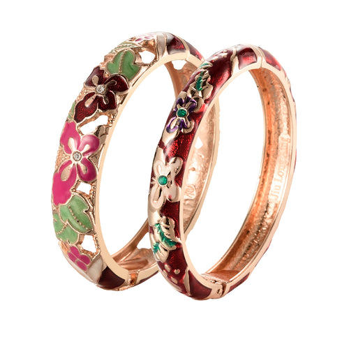 UJOY Fashion Cloisonne Bracelets Gold Plated Butterfly Filigree Enameled Womens Set Box Gifts Bangles