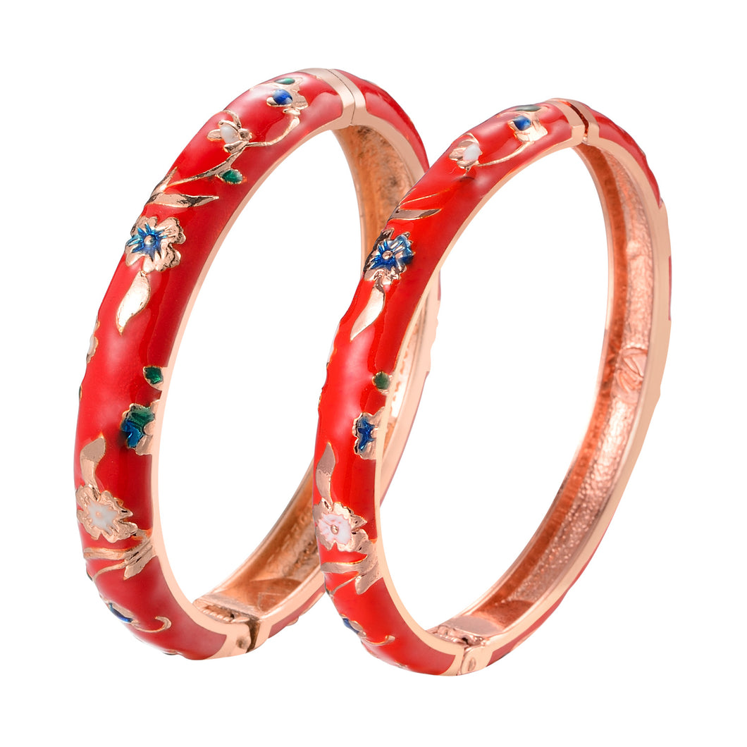 UJOY Designer Set of Indian Style Cloisonne Bracelets Openable Cuff Enameled Bangles Set Jewelry Gift for Women and Girls