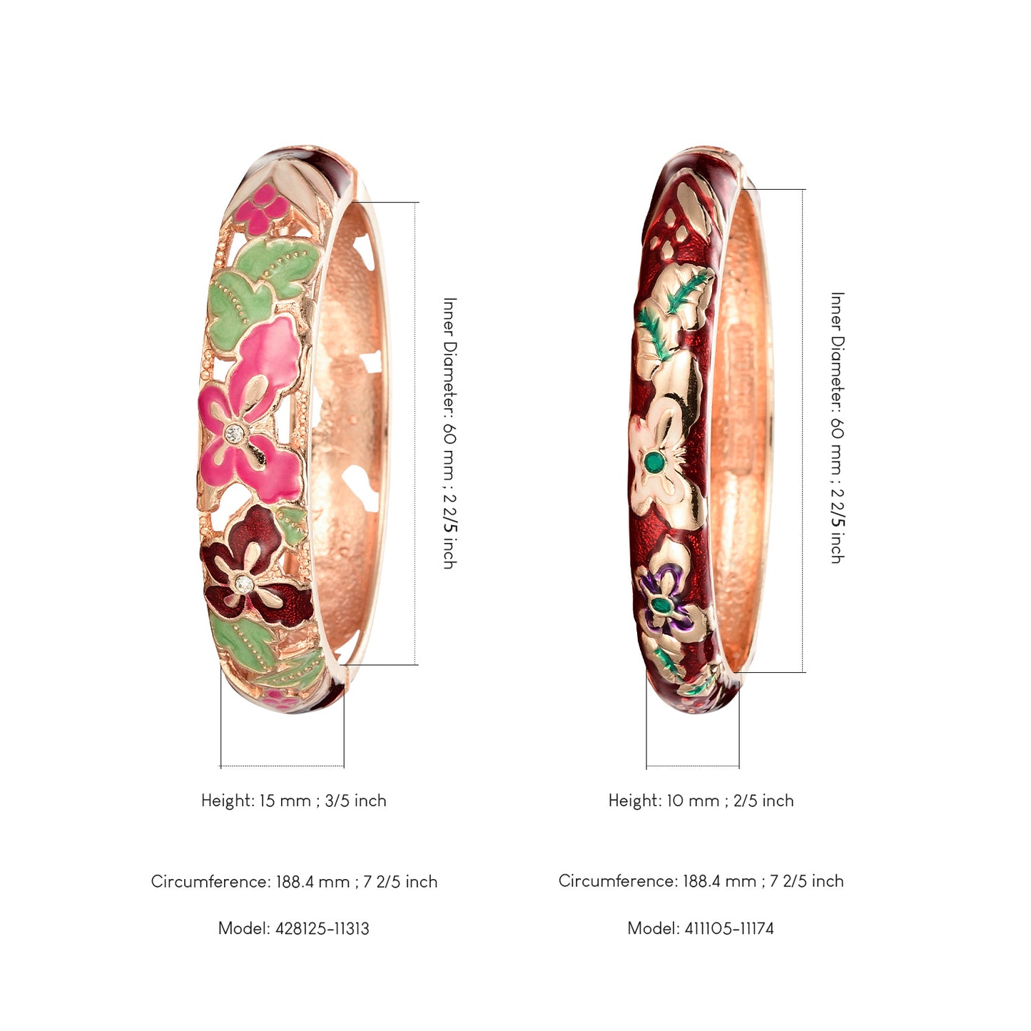 UJOY Fashion Cloisonne Bracelets Gold Plated Butterfly Filigree Enameled Womens Set Box Gifts Bangles