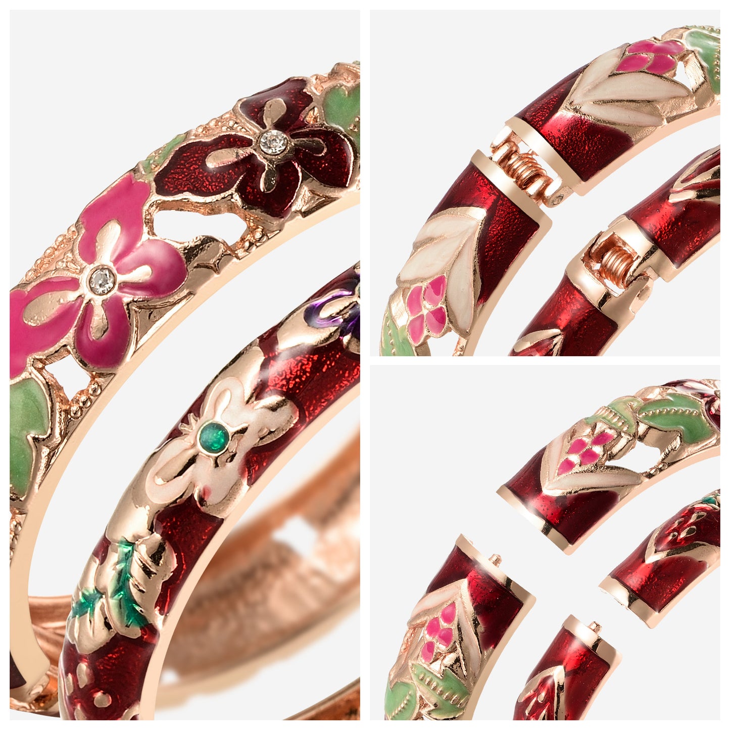 UJOY Fashion Cloisonne Bracelets Gold Plated Butterfly Filigree Enameled Womens Set Box Gifts Bangles
