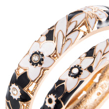 Cargar imagen en el visor de la galería, UJOY Fashion Set of Cloisonne Bracelets Gold Plated Black Flower Filigree Enameled for Womens Gifts Bangles Spring Hinged