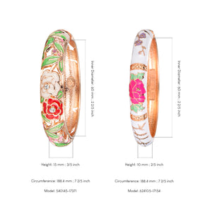UJOY Vintage Set of Jewelry Cloisonne Handcrafted Enameled Gorgeous Rhinestone Rose Gold Hinged Cuff Bracelet Bangles Gift for Women