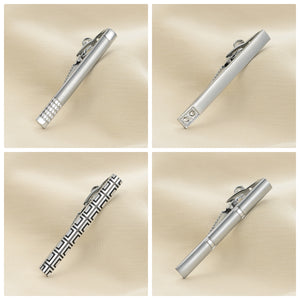 UJOY Tie Clips for Men, 8 Pcs Tie Bars Pinch Clip Set Silver 2.3 Inches Business Shirt Necktie Parts