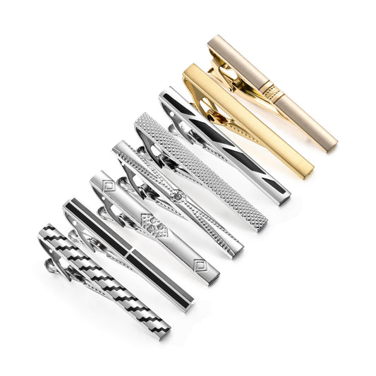 UJOY Tie Clips for Men, 8 Pcs Tie Bars Pinch Clip Set Silver Gold 2.3 Inches Business Shirt Necktie Parts