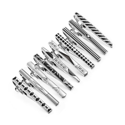 UJOY Tie Clips for Men, 10 Pcs Tie Bars Pinch Clip Set Silver 2.3 Inches Business Shirt Necktie Parts