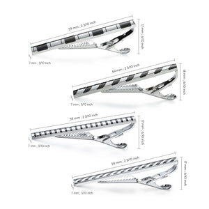 UJOY Tie Clips for Men, 4 Pcs Tie Bars Pinch Clip Set Silver Black 2.3 Inches Business Shirt Necktie Parts