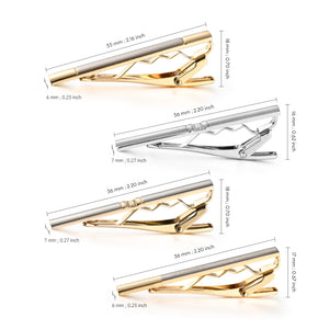 UJOY Tie Clips for Men, 4 Pcs Tie Bars Pinch Clip Set Silver Gold 2.3 Inches Business Shirt Necktie Parts