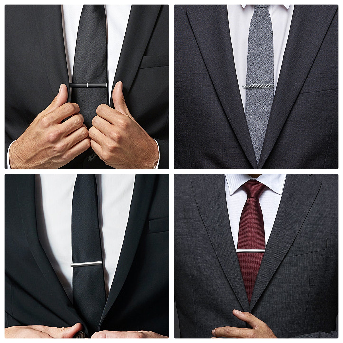 UJOY Tie Clips for Men, 8 Pcs Tie Bars Pinch Clip Set Silver Black Blue 2.3 Inches Business Shirt Necktie Parts