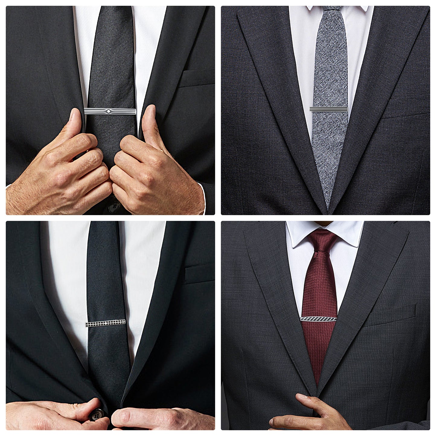 UJOY Tie Clips for Men, 10 Pcs Tie Bars Pinch Clip Set Silver 2.3 Inches Business Shirt Necktie Parts