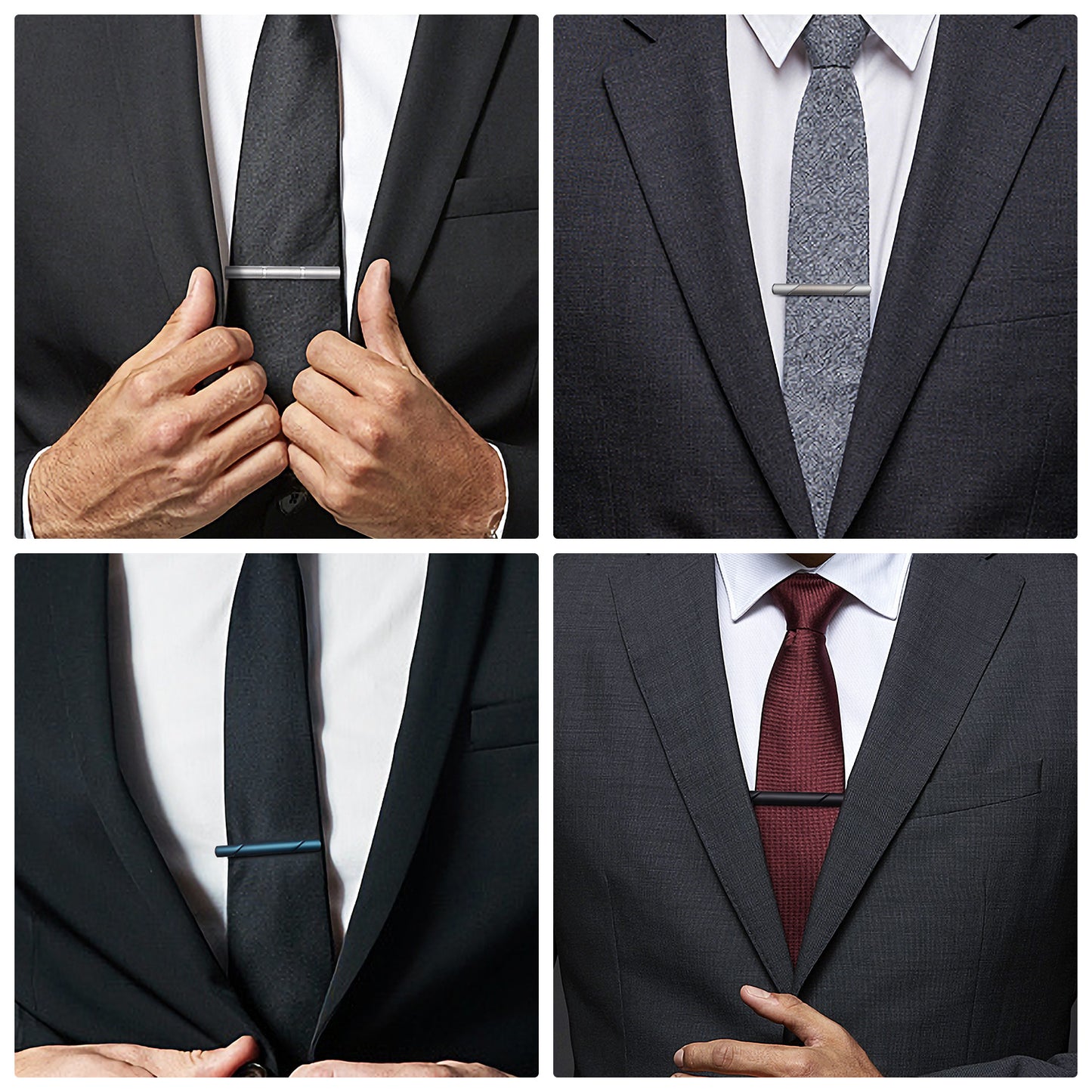 UJOY Tie Clips for Men, 8 Pcs Tie Bars Pinch Clip Set Silver Black Blue 2.3 Inches Business Shirt Necktie Parts